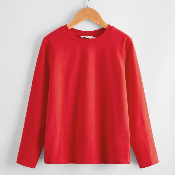 

Boys Round Neck Solid Tee, Red