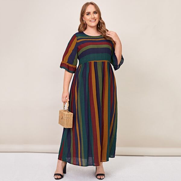 

Plus Striped Colorblock A-line Dress, Multicolor