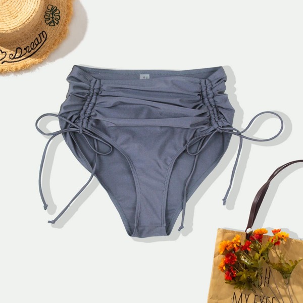 

Ruched Drawstring Knot Bikini Panty, Grey