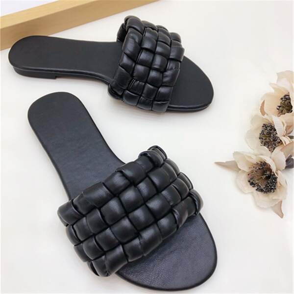 

Braided Slide Sandals, Black