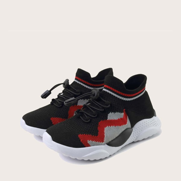 

Boys Drawstring Decor Knit Sneakers, Black