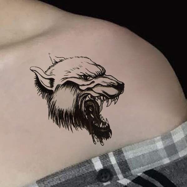 

1sheet Wolf Print Waterproof Tattoo Sticker, Black