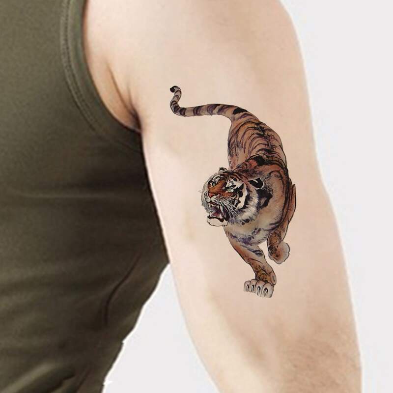 

1sheet Tiger Print Waterproof Tattoo Sticker, Multicolor
