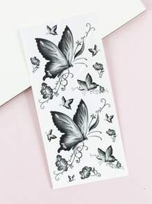 防水纹身贴纸，1 张蝴蝶印花女士临时纹身，成人动物纹身贴纸，逼真的假纹身，适合男士、女士和女孩 - 黑色 - 查看 4