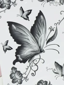 防水纹身贴纸，1 张蝴蝶印花女士临时纹身，成人动物纹身贴纸，逼真的假纹身，适合男士、女士和女孩 - 黑色 - 查看 5