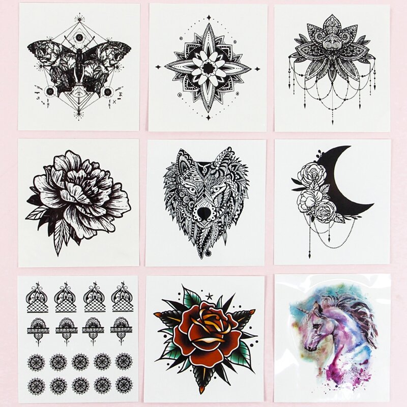 

9sheets Mixed Pattern Tattoo Sticker, Multicolor