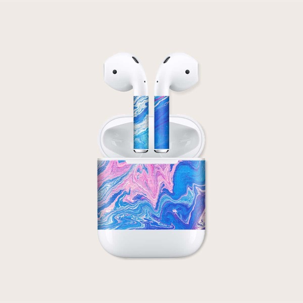 

Наклейка на чехол для AirPods с мраморным узором, Синий