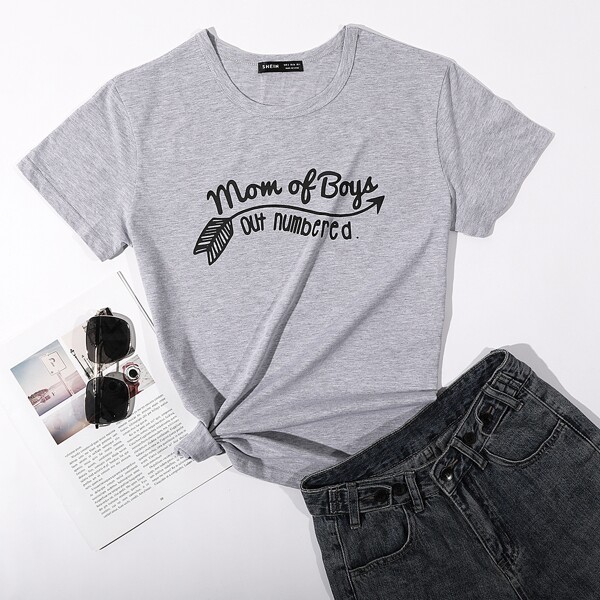 

Slogan Graphic Round Neck Tee, Light grey
