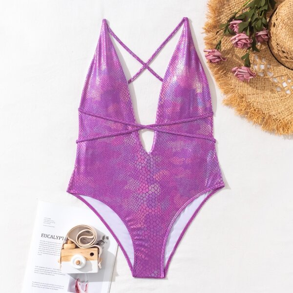 

Snakeskin Metallic One Piece Swimsuit, Purple
