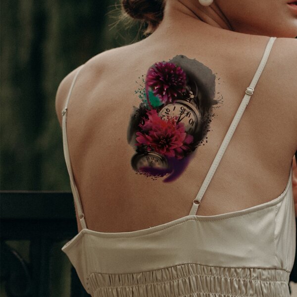 

1sheet Flower Print Waterproof Tattoo Sticker, Multicolor