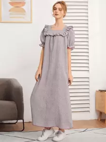 Modelyn Ditsy Floral Ruffle Trim Flounce Sleeve Long Night Dress, Moo Moo Sleep Dress, Fall - Multicolor - View 4