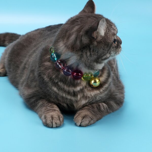 

1pc Bell Pendant Beaded Pet Necklace, Multicolor