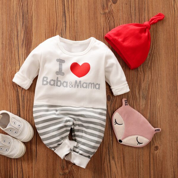 

Baby Unisex Slogan & Striped Print Jumpsuit, Multicolor