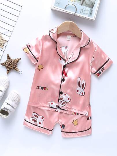 ملابس منزل طفلة صغيرة بشريط متاين تصميم الكرتون لطيفة