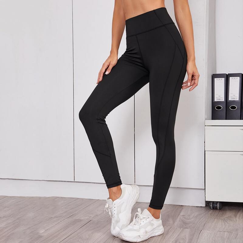 

Wide Band Waist Sports Leggings, Black