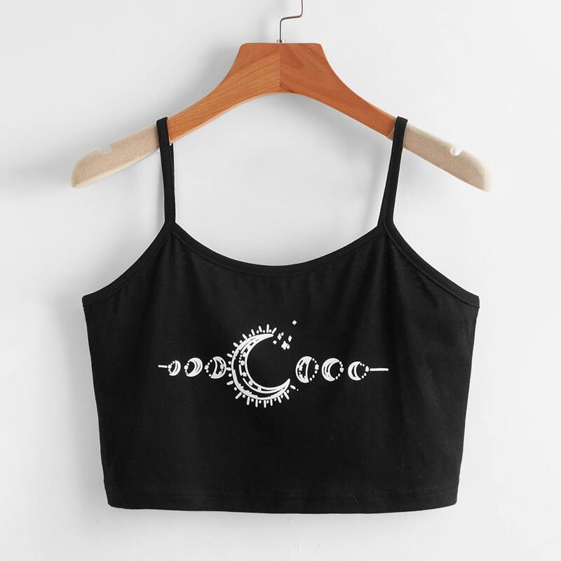 

Moon Graphic Crop Cami, Black