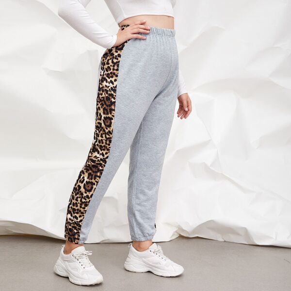 

Plus Leopard Sideseam Sweatpants, Light grey