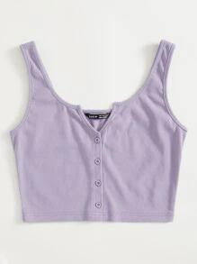 Muchica Notched Neck Button Front Tank Top - Lilac Purple - View 3