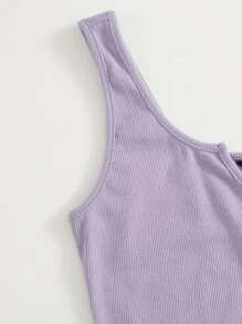 Muchica Notched Neck Button Front Tank Top - Lilac Purple - View 4