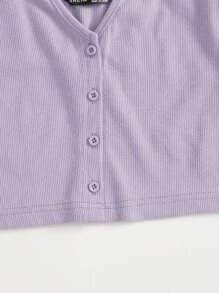 Muchica Notched Neck Button Front Tank Top - Lilac Purple - View 5
