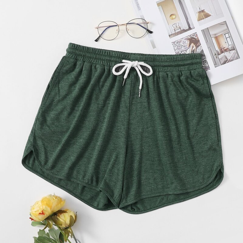 

Drawstring Waist Solid Track Shorts, Dark green