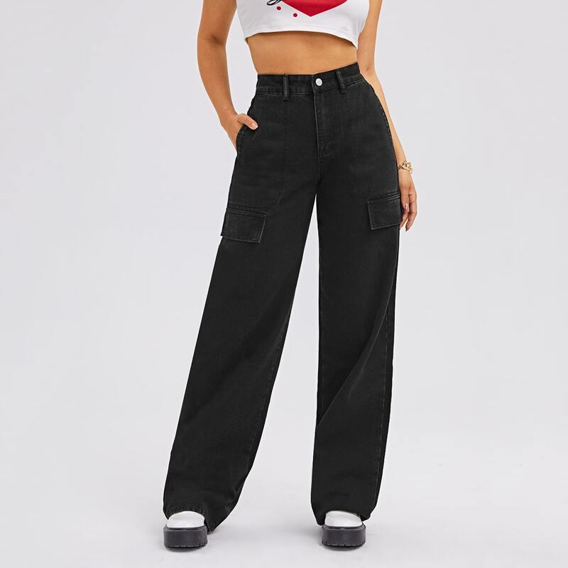 

High Waist Straight Leg Jeans, Black