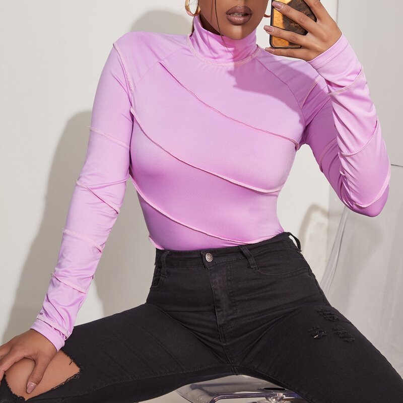 

Solid Mock Neck Tee, Pink
