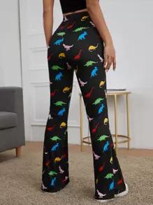 SHEIN EZwear 彈性腰恐龍圖案傘狀腿褲子 - 彩色 - 查看 2