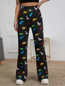 SHEIN EZwear 彈性腰恐龍圖案傘狀腿褲子 - 彩色 - 查看 3