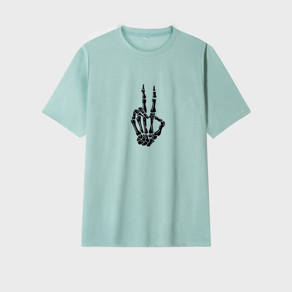 

Men Skeleton Hand Print Round Neck Tee, Mint green