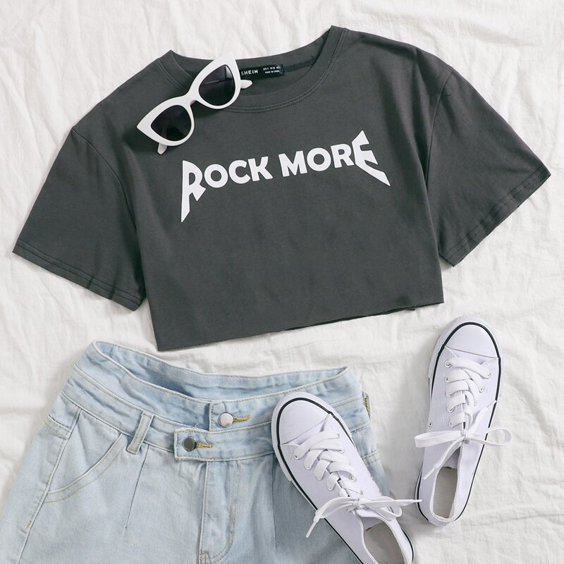

Slogan Graphic Crop Tee, Dark grey