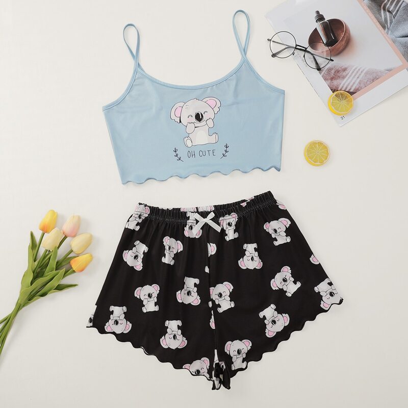 

Cartoon And Letter Graphic Cami Pajama Set, Multicolor