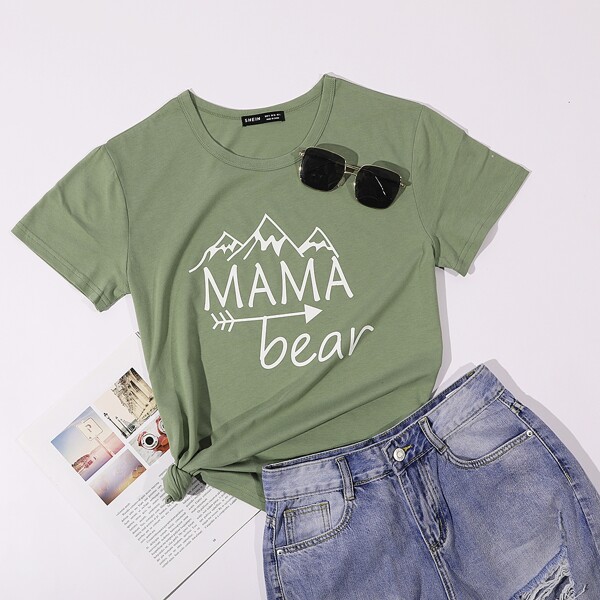 

Letter Graphic Round Neck Tee, Olive green