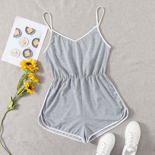 

Plus Contrast Binding Cami Romper, Grey