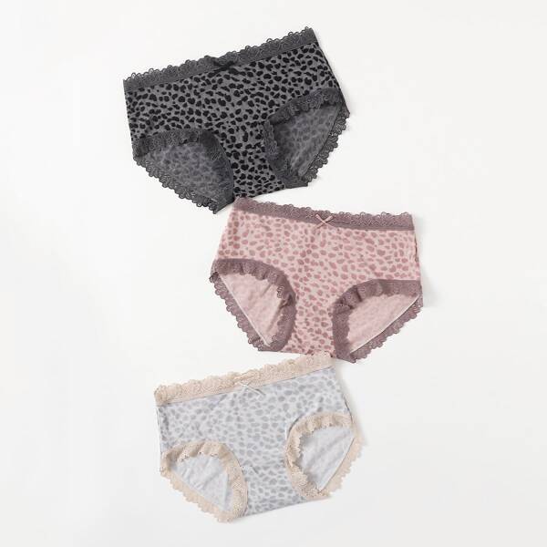

Girls 3pcs All Over Print Contrast Lace Panty Set, Multicolor