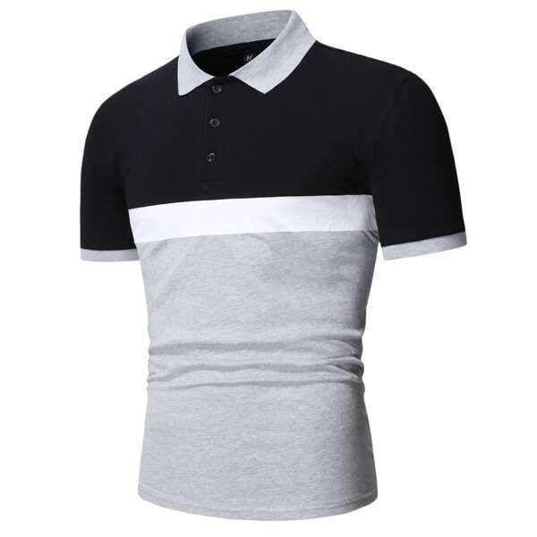 

Men Cut And Sew Polo Shirt, Multicolor