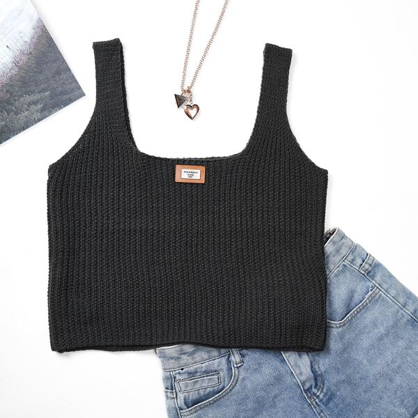 

Patched Detail Crop Knit Top, Dark grey