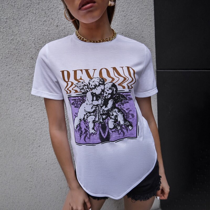 

Letter And Angel Print Tee, White