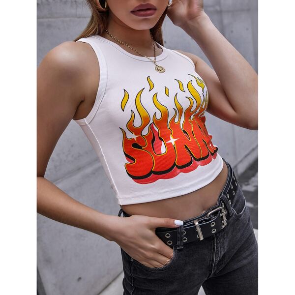

Letter And Fire Print Tank Top, White