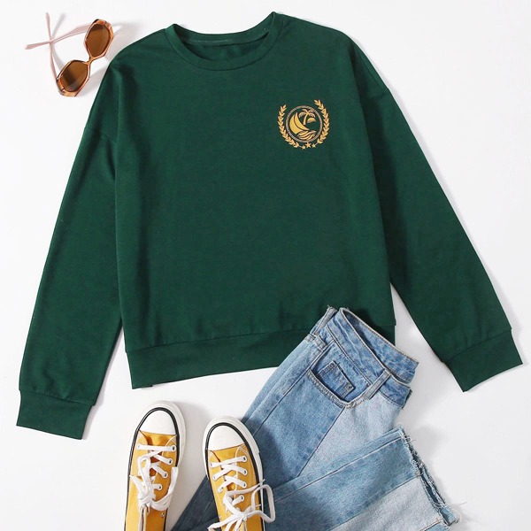 

Graphic Print Drop Shoulder Sweatshirt, Dark green