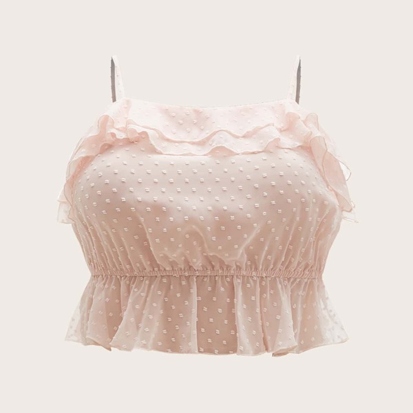 

Plus Swiss Dot Tiered Layer Ruffle Cami Top, Baby pink