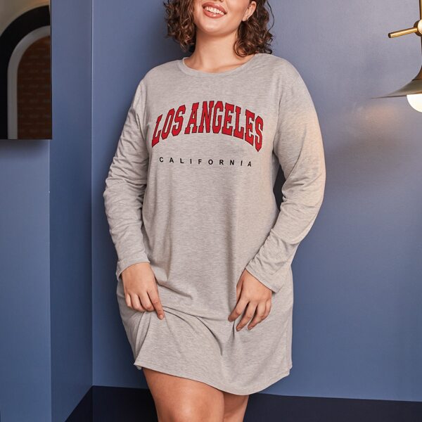 

Plus Letter Graphic Night Dress, Grey