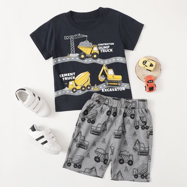 

Toddler Boys Letter & Cartoon Graphic Tee & Shorts, Multicolor