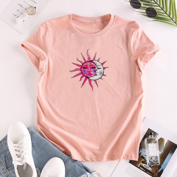 

Sun And Moon Print Tee, Baby pink