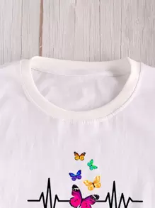 SHEIN LUNE Camiseta Con Estampado De Mariposas - Blanco - Ver 3
