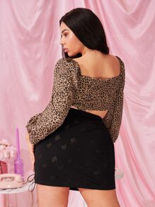 Celure لباس علوي قصير برباط امامي وبطباعة الفهد مقاس كبير