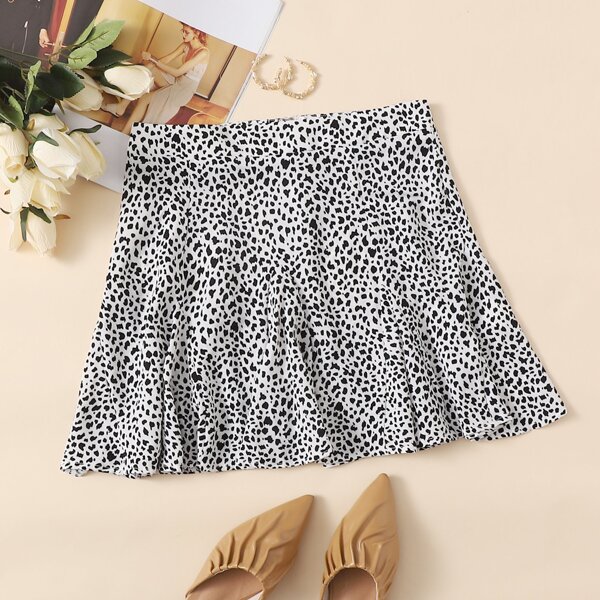 

Allover Print Mini Skirt, Black and white