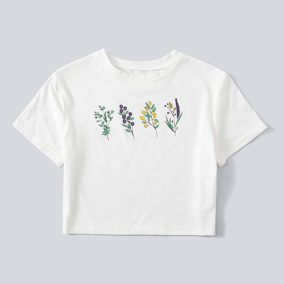 

Plants Print Crop Tee, White