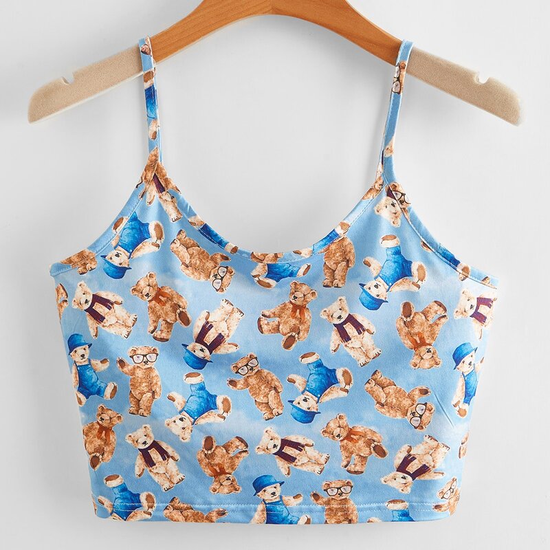 

Cartoon Bear All Over Print Crop Cami, Multicolor