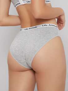 EasyFave Grey Cotton Bikini Panties With Contrast Binding And High Stretch Fabric Casual Sporty Underwear